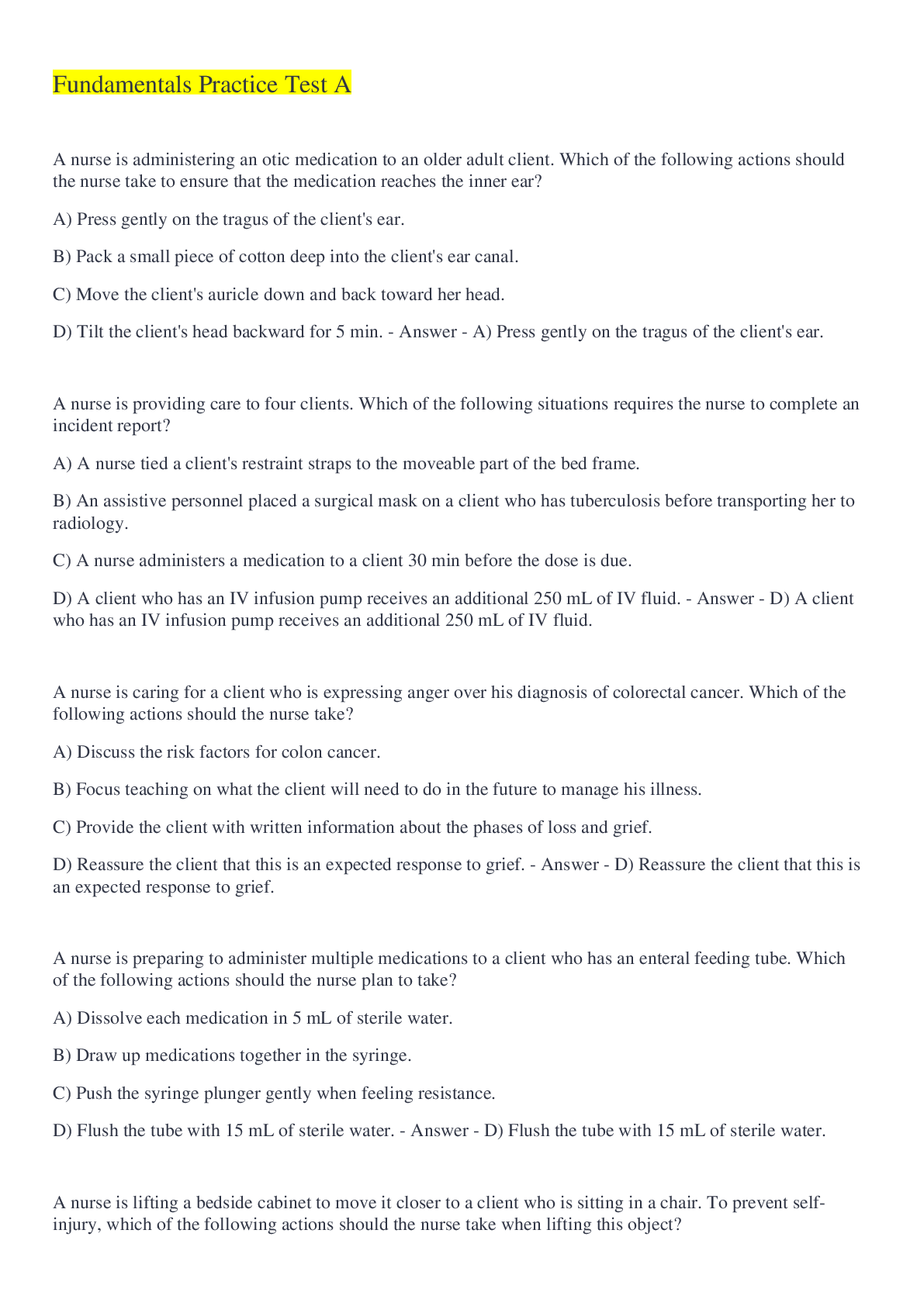 Preview image of Fundamentals Practice Test A document